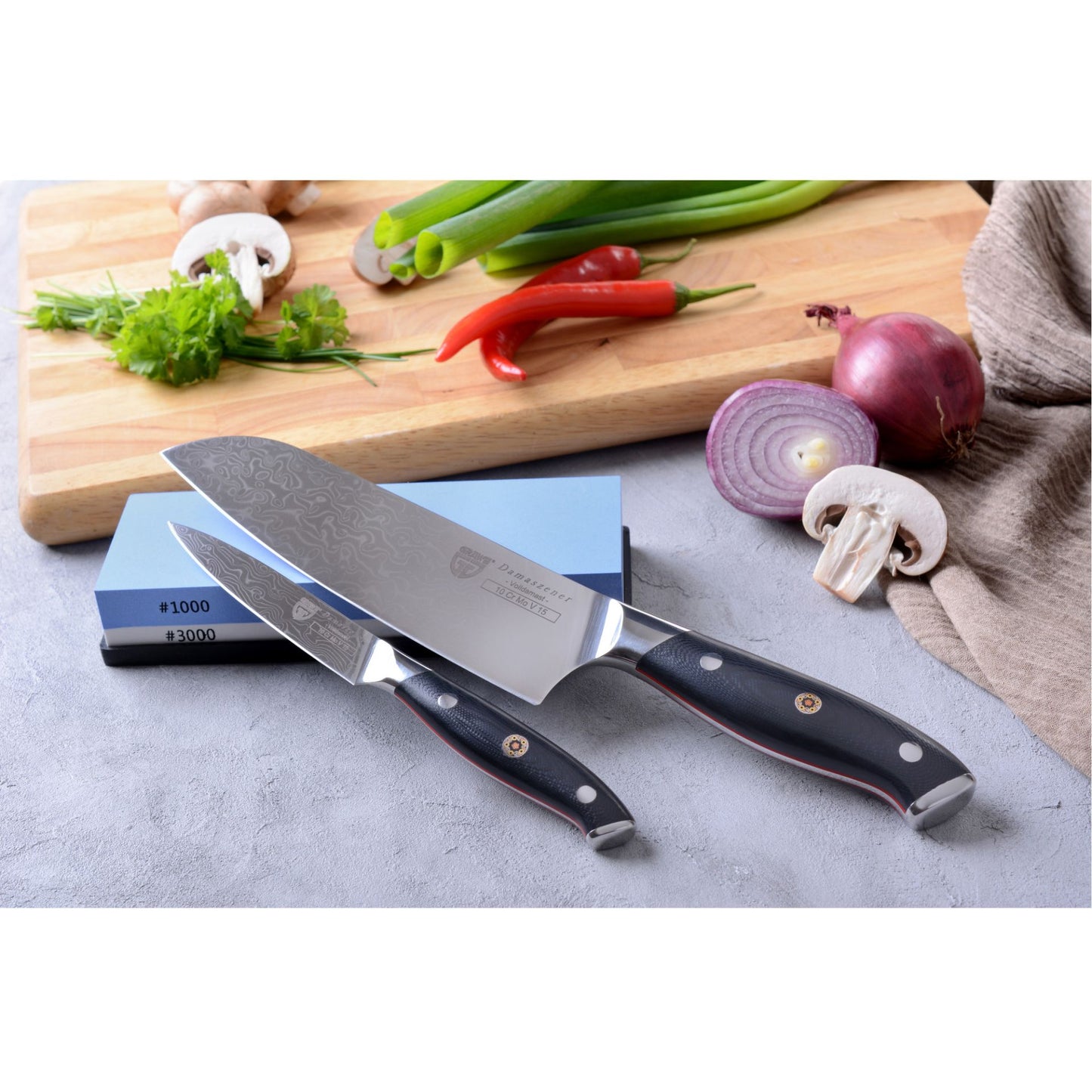 Damast-Messerset incl. Wetzstein