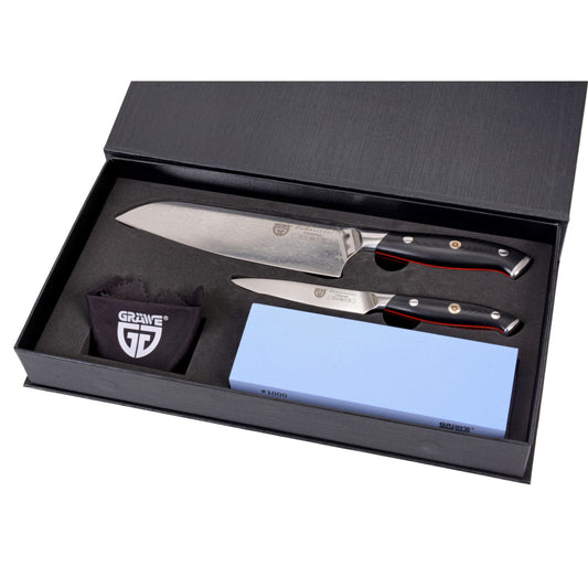 Damast-Messerset incl. Wetzstein