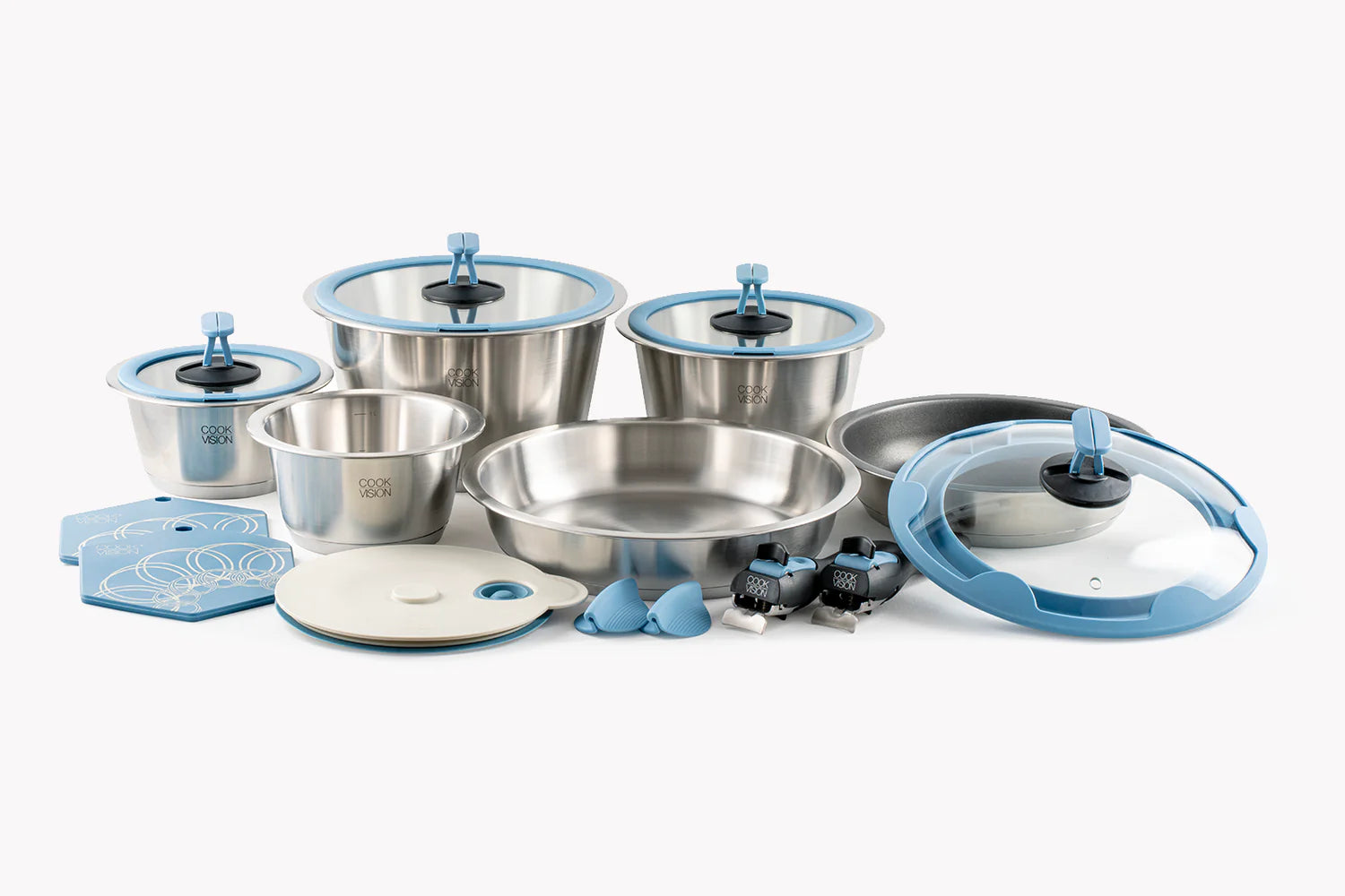 COOKVISION nesto 17+1-tlg. Edelstahl Familien-Set incl. gratis Pfannenwender - Bratpfanne.DE