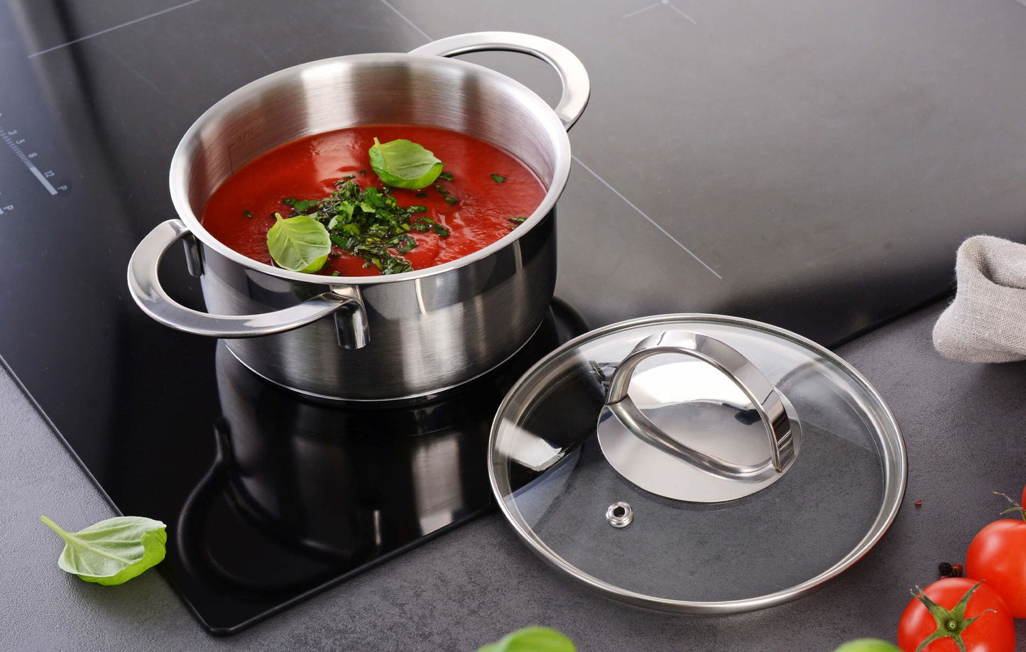 Edelstahl-Kochtopf "PRO-LINE" (Ø14-24cm) incl. Glasdeckel