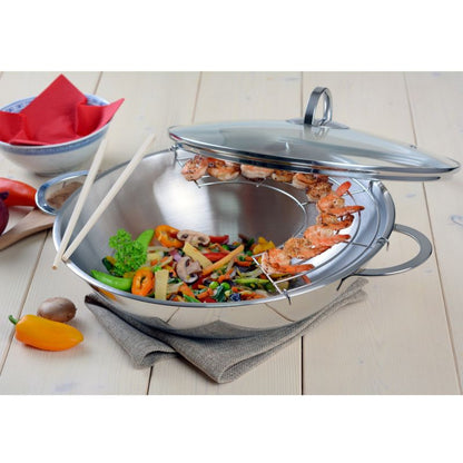 WOK 32cm mit Glasdeckel und Ablagegitter