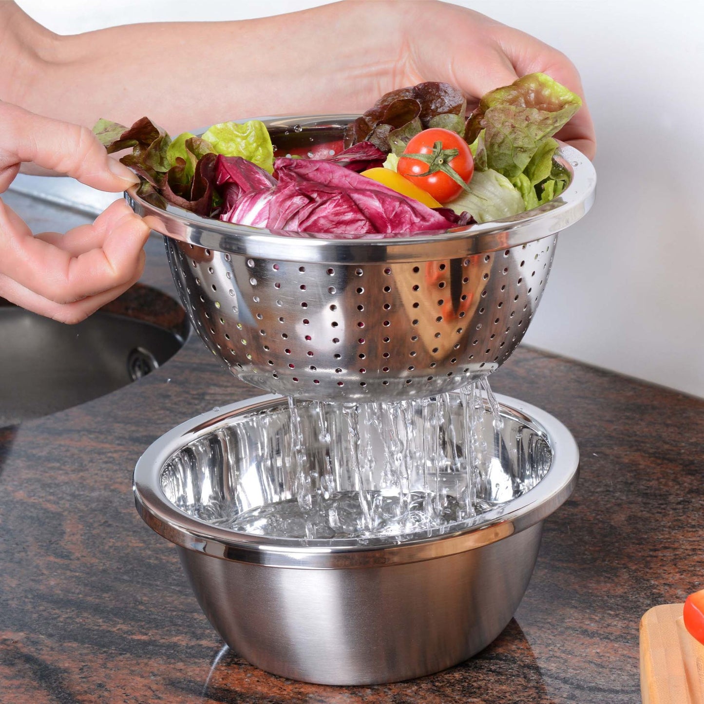 Edelstahl Salatschüssel mit Sieb (Ø 20cm)