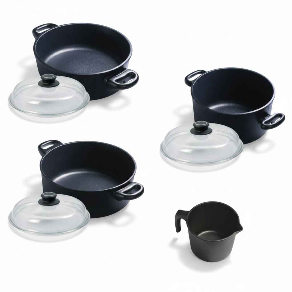 Premium Kochgeschirrset 7-teilig incl. Glasdeckel - Bratpfanne.DE