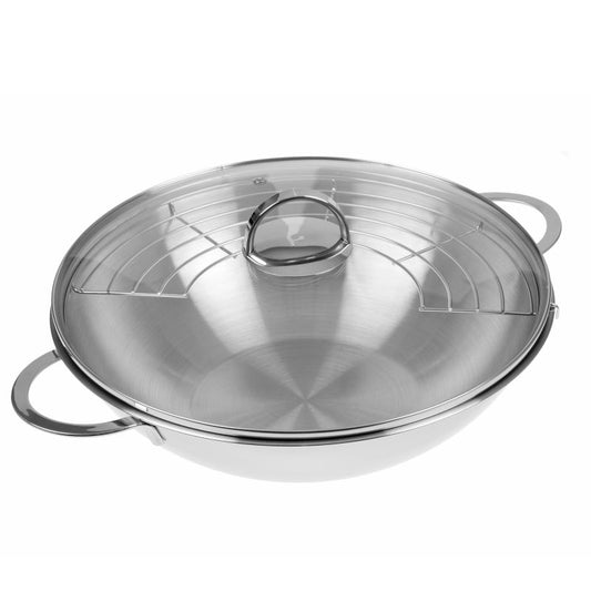 WOK 32cm mit Glasdeckel und Ablagegitter