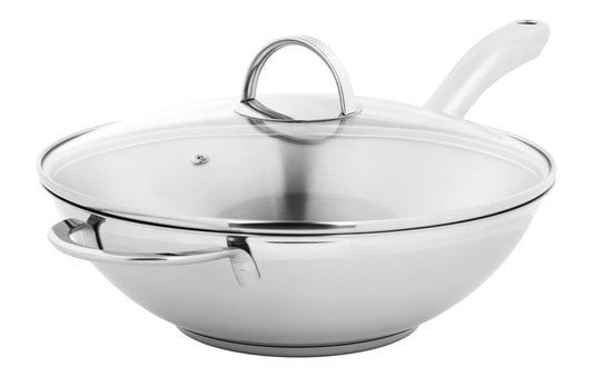 WOK 28cm mit Stiel und Glasdeckel